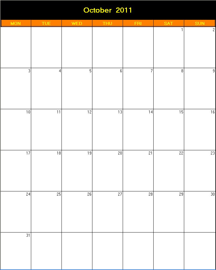 printable blank calendar image for Halloween 2011