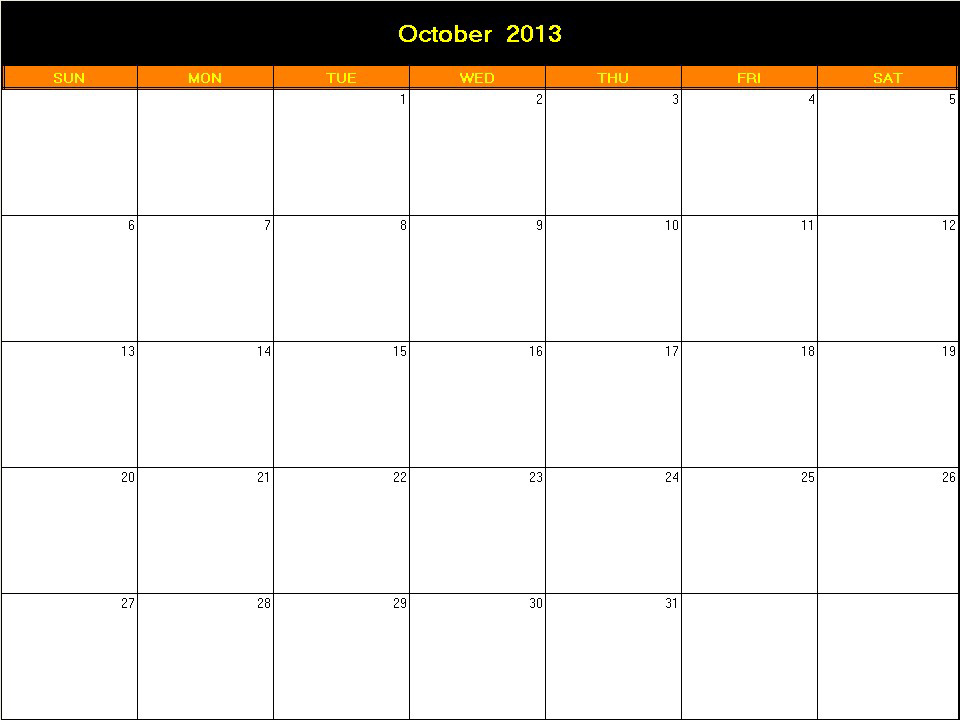 printable blank calendar image for Halloween 2013
