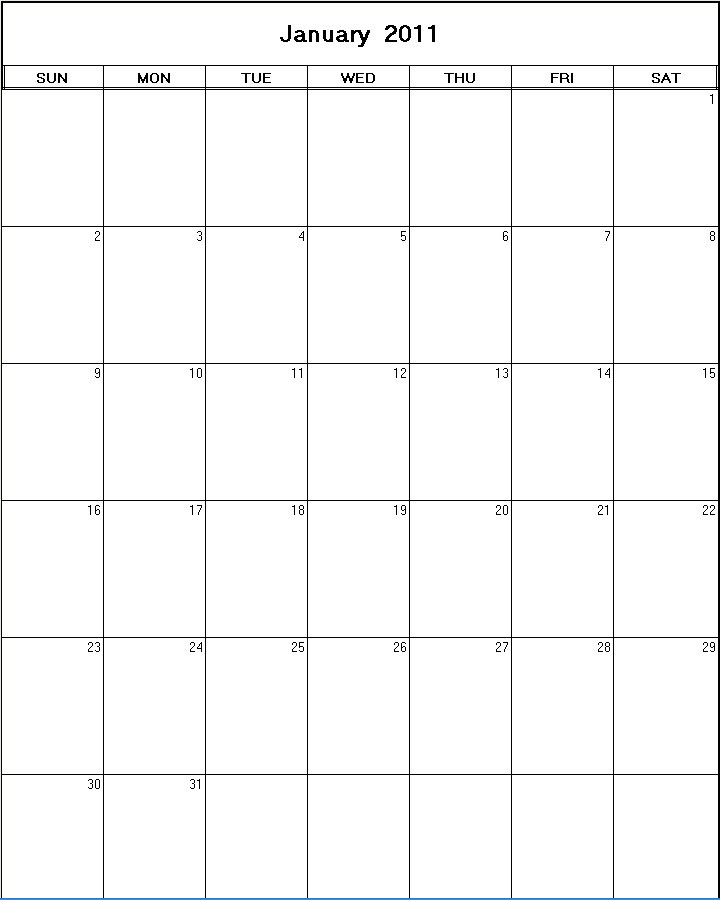 printable blank calendar image for January 2011