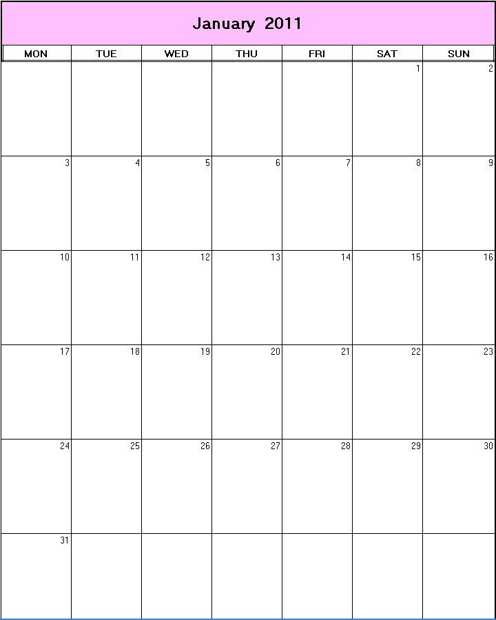 blank january 2011 calendar. printable lank calendar image