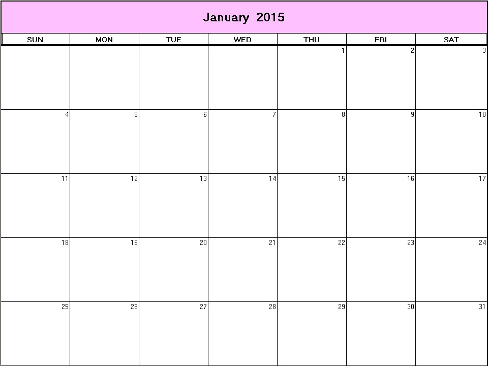 printable blank calendar image for January 2015
