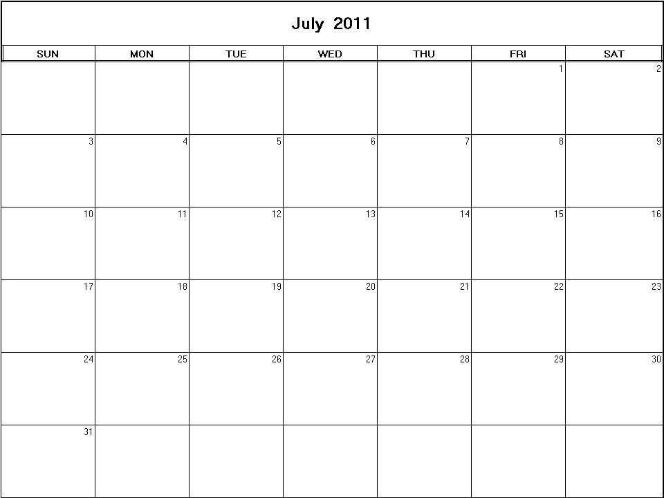printable blank calendar image for July 2011