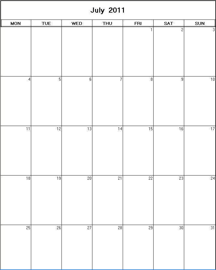 printable blank calendar image for July 2011