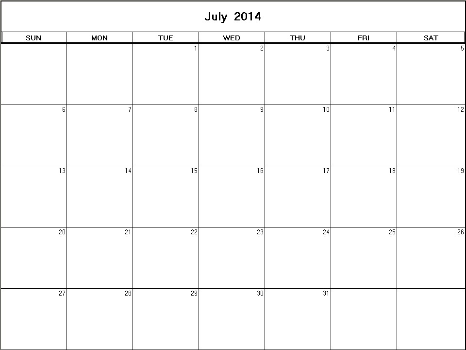 printable blank calendar image for July 2014