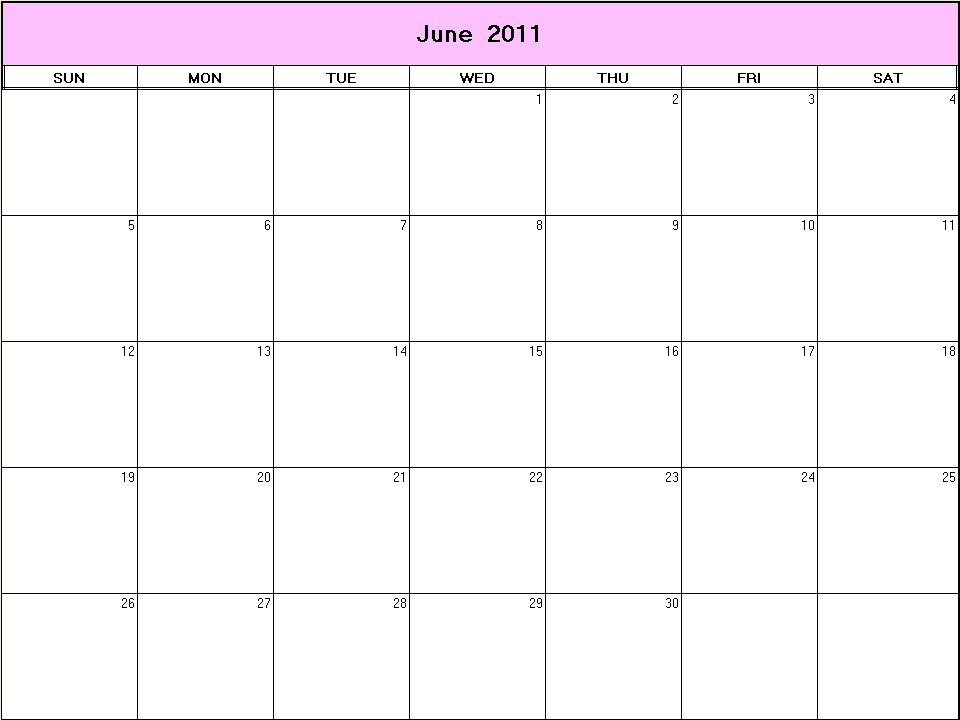 printable blank calendar image for June 2011