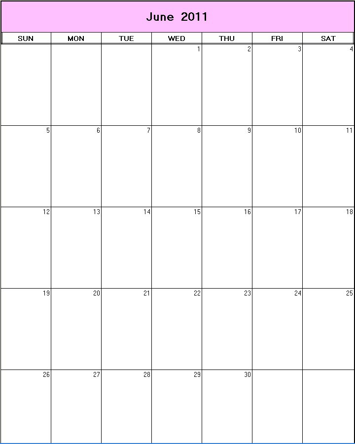 printable blank calendar image for June 2011