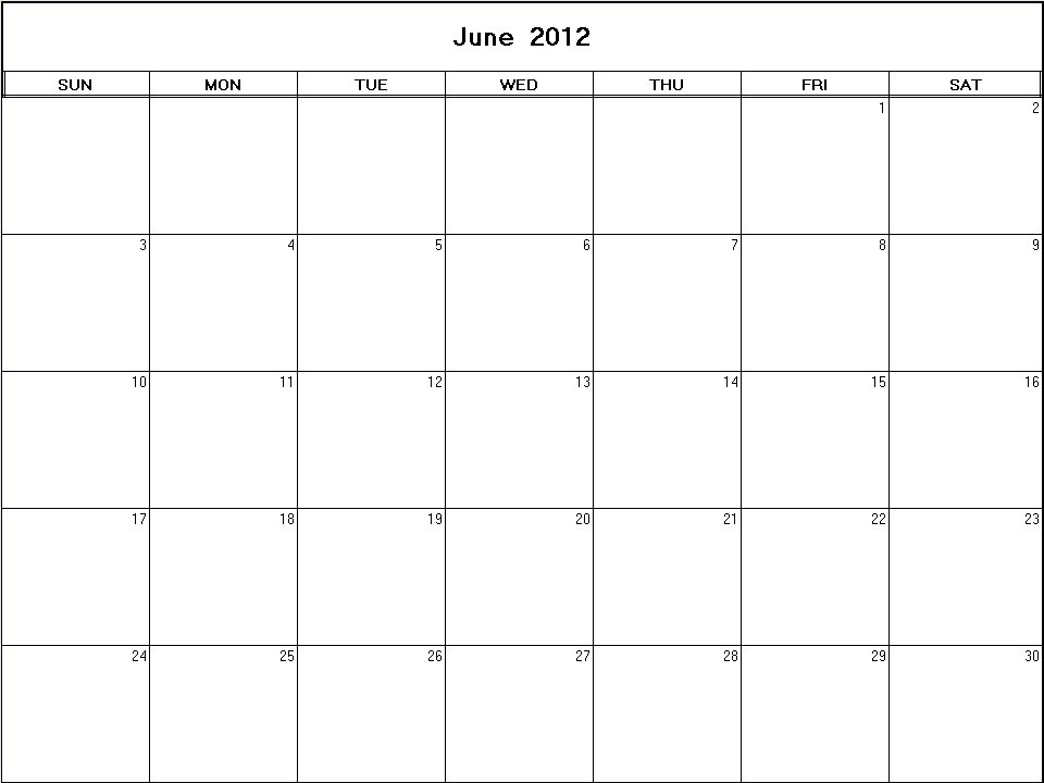 printable blank calendar image for June 2012