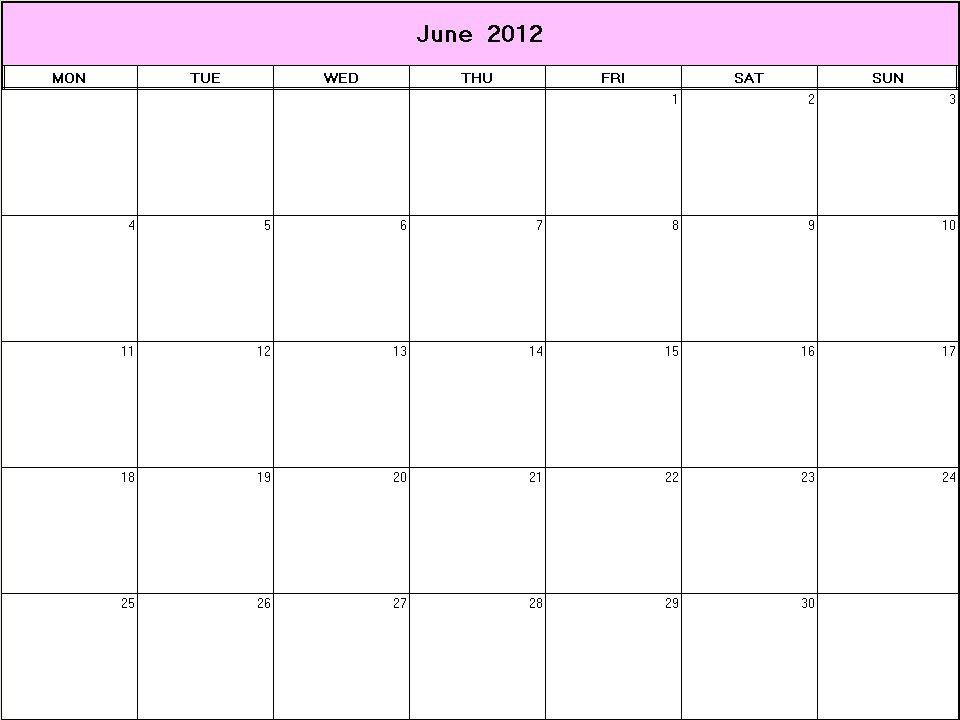 June 2012 printable blank calendar Calendarprintables net
