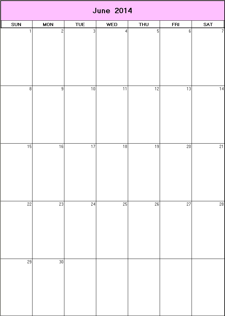 printable blank calendar image for June 2014