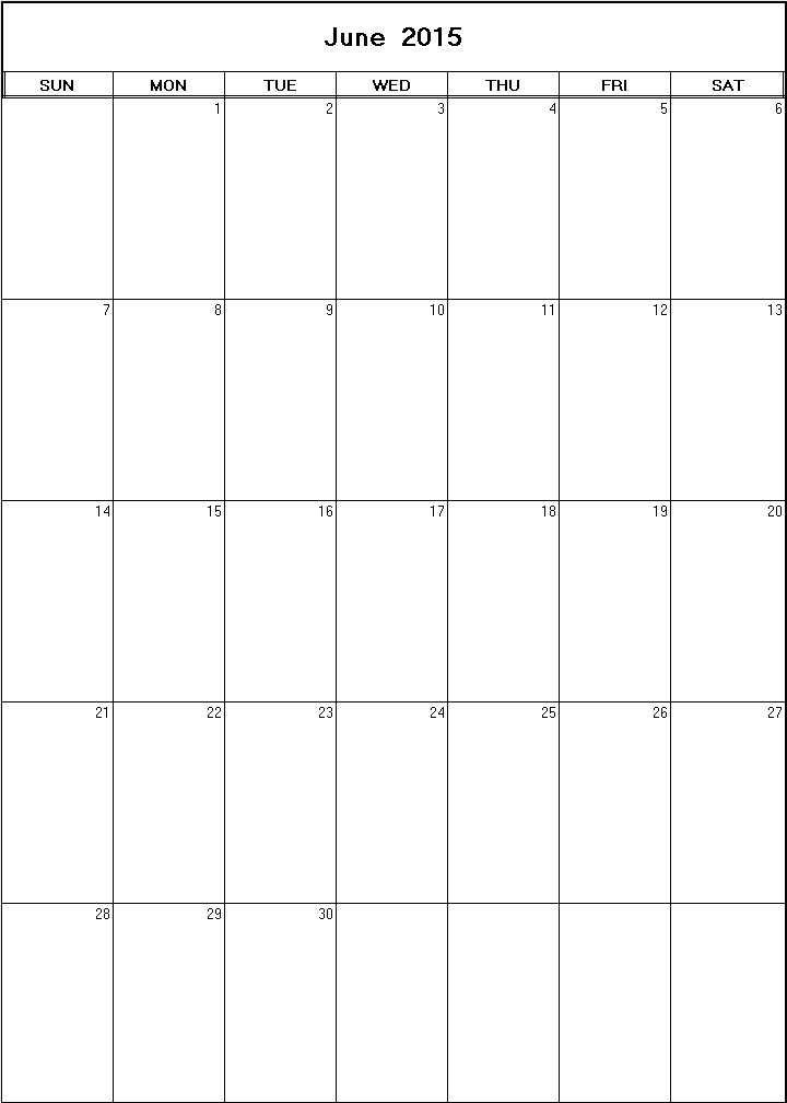 printable blank calendar image for June 2015
