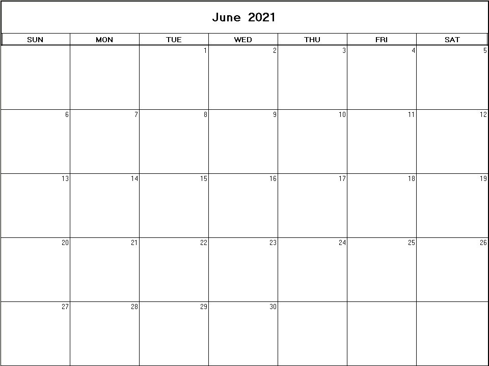 printable blank calendar image for June 2021