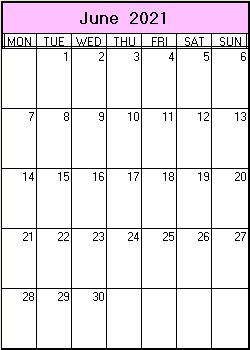 printable blank calendar image for June 2021