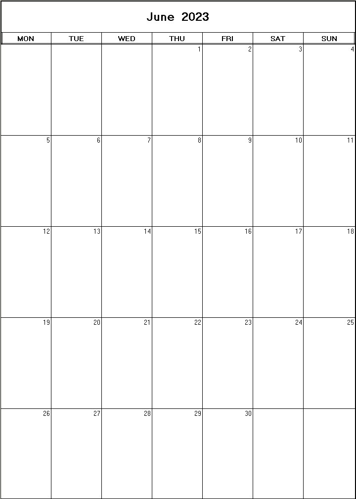 printable blank calendar image for June 2023