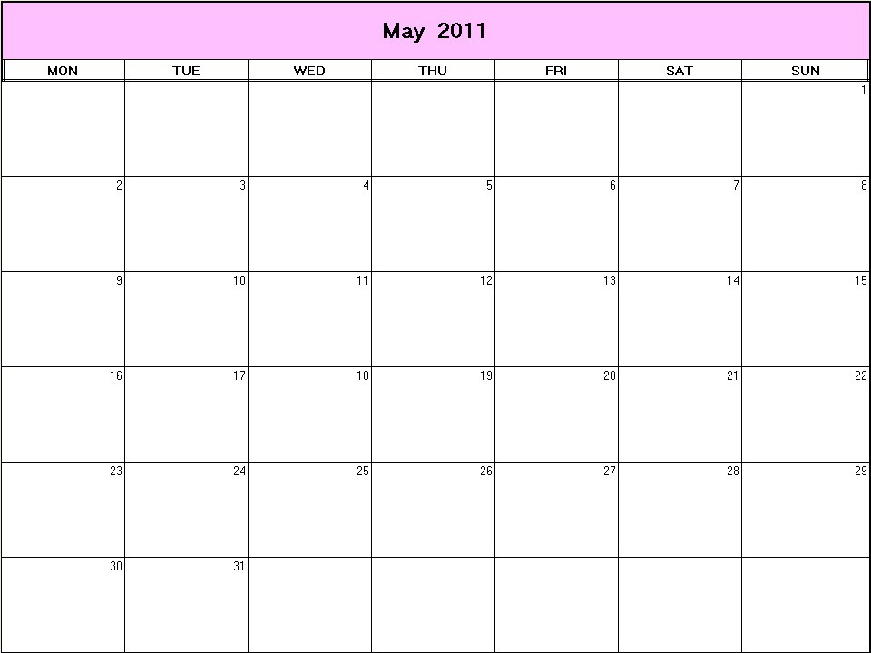 blank calendar 2011 may. printable lank calendar image