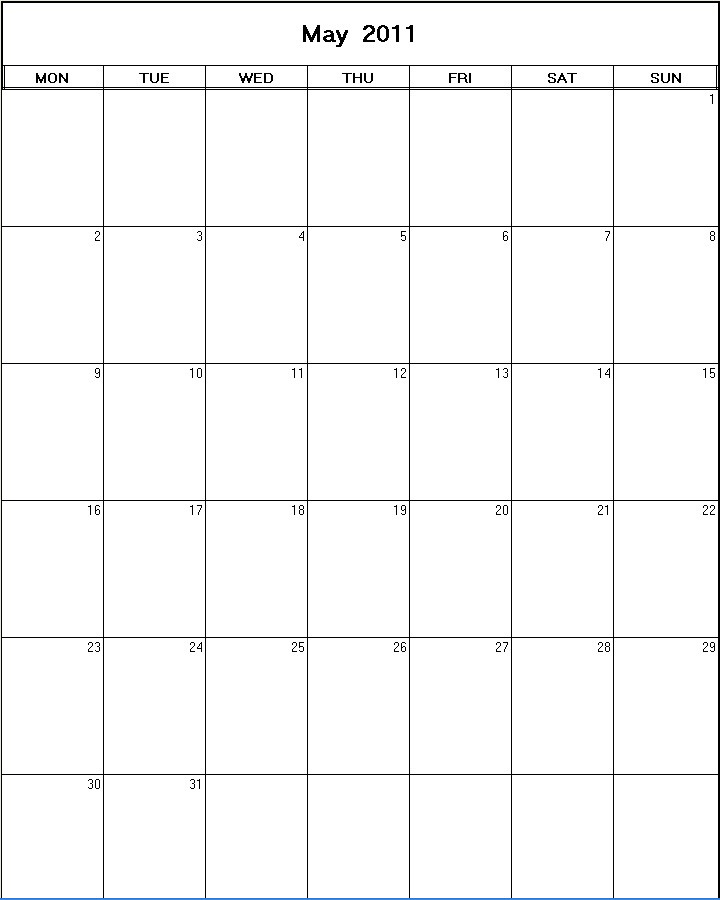 printable blank calendar image for May 2011