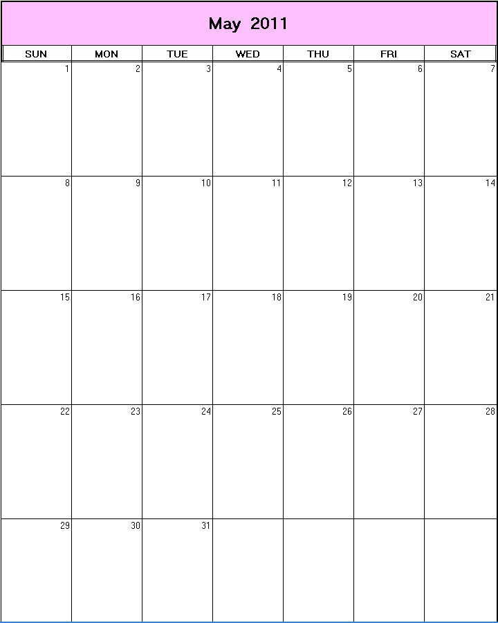 blank calendar may 2011. printable lank calendar image