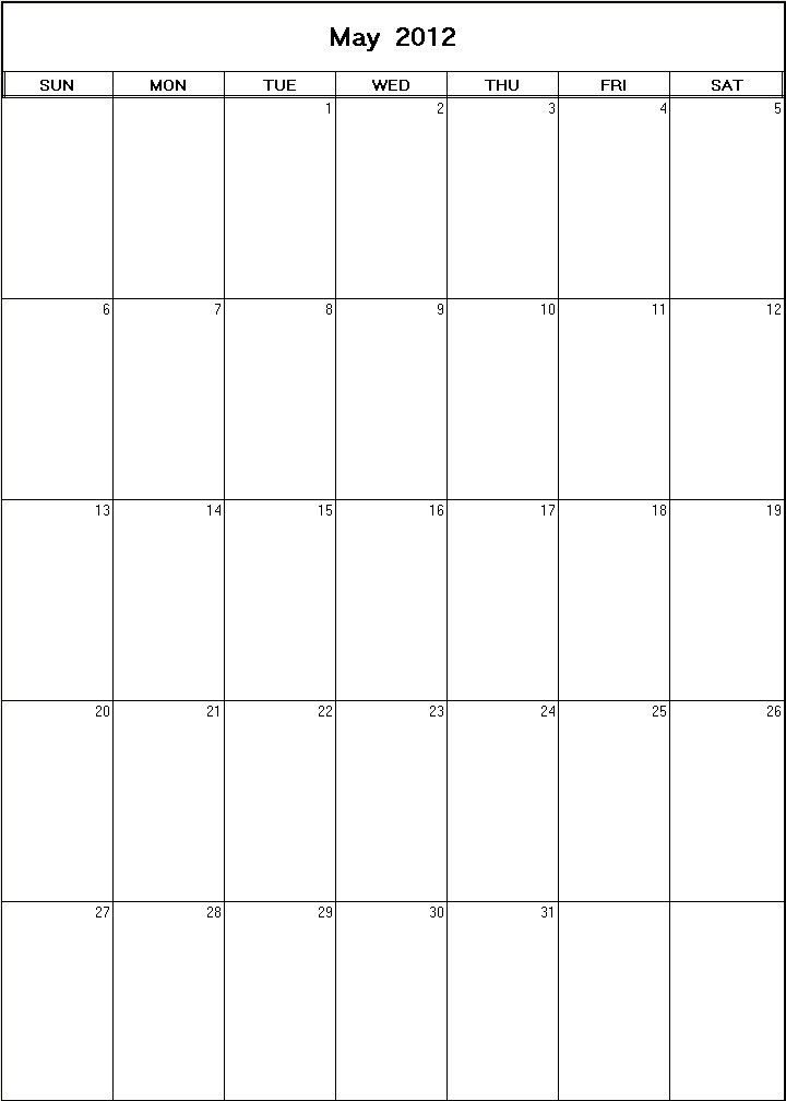 printable blank calendar image for May 2012