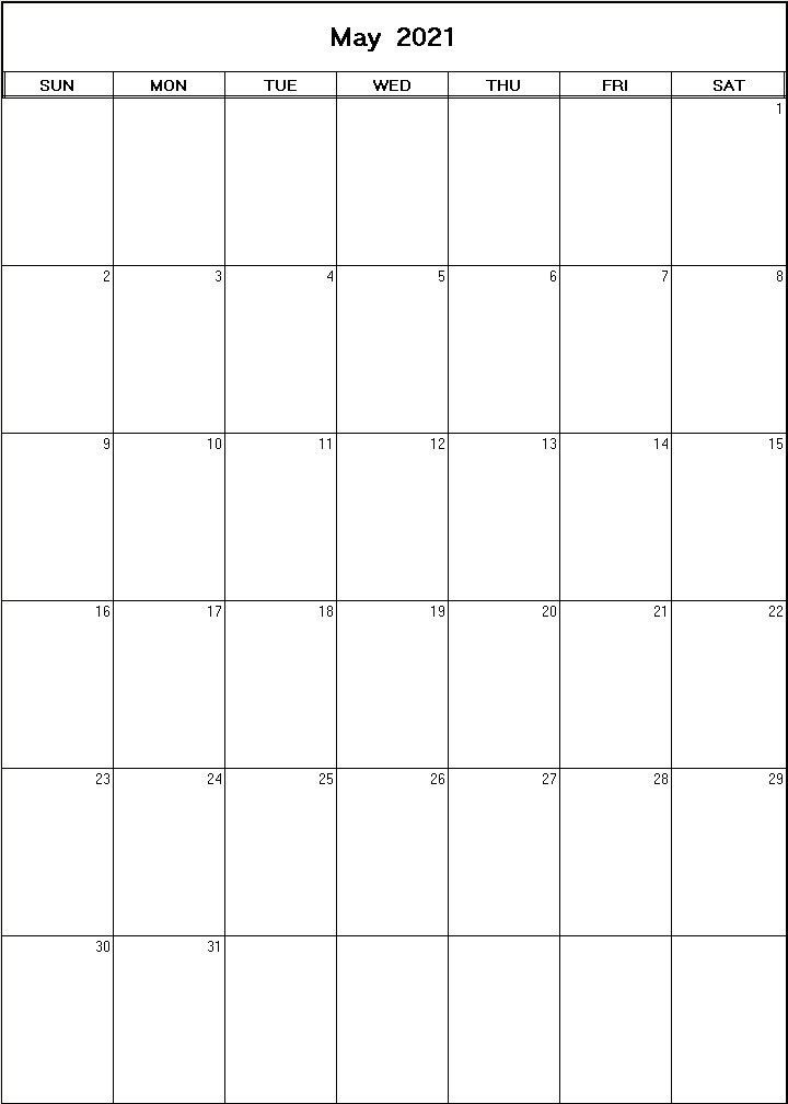 printable blank calendar image for May 2021