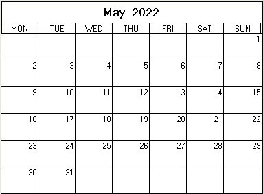 printable blank calendar image for May 2022