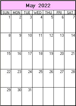printable blank calendar image for May 2022