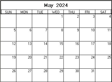 printable blank calendar image for May 2024