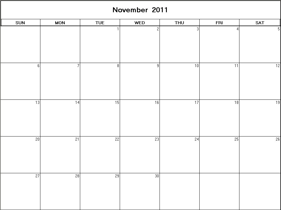 printable blank calendar image for November 2011