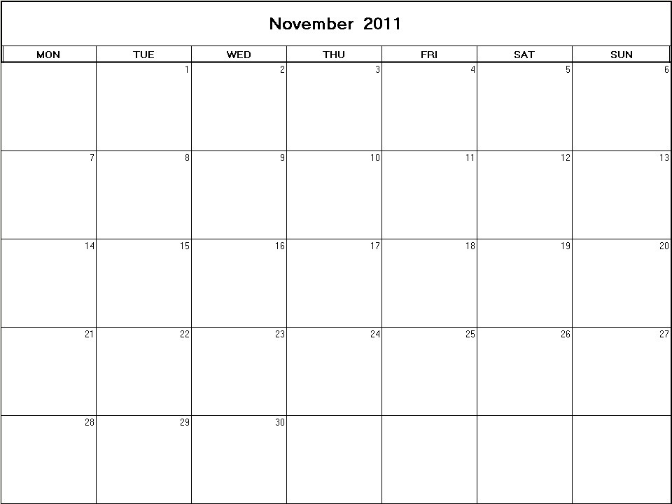 printable blank calendar image for November 2011