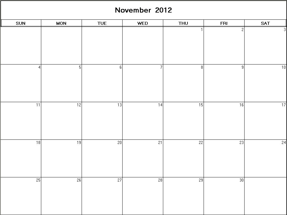 printable blank calendar image for November 2012