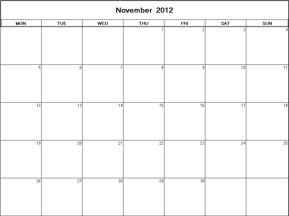 November 2012 printable blank calendar Calendarprintables net