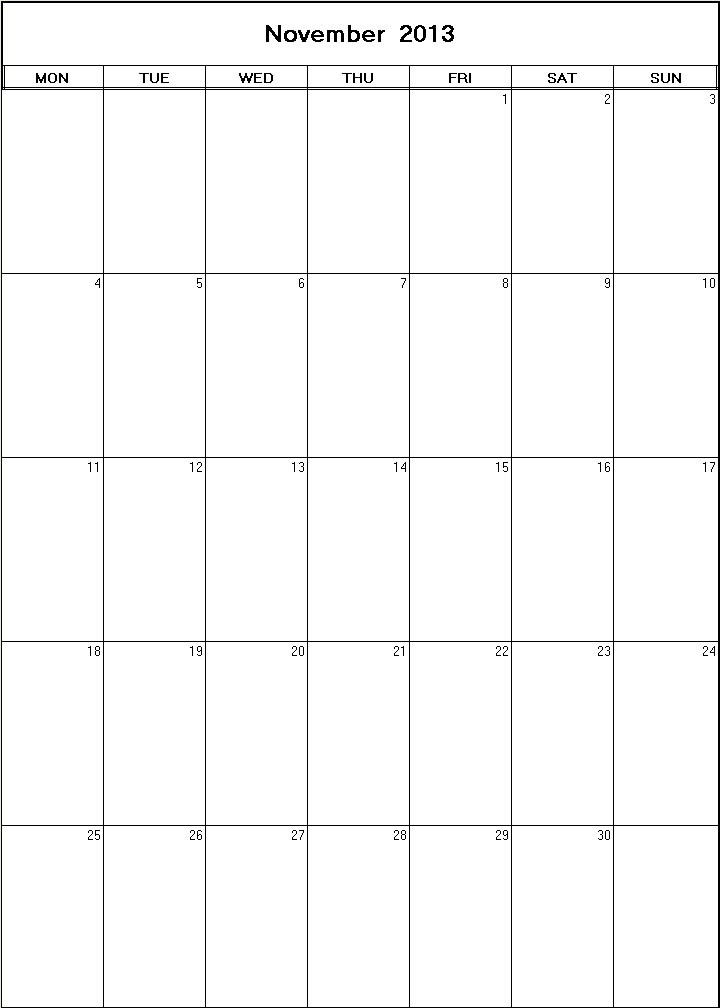 printable blank calendar image for November 2013