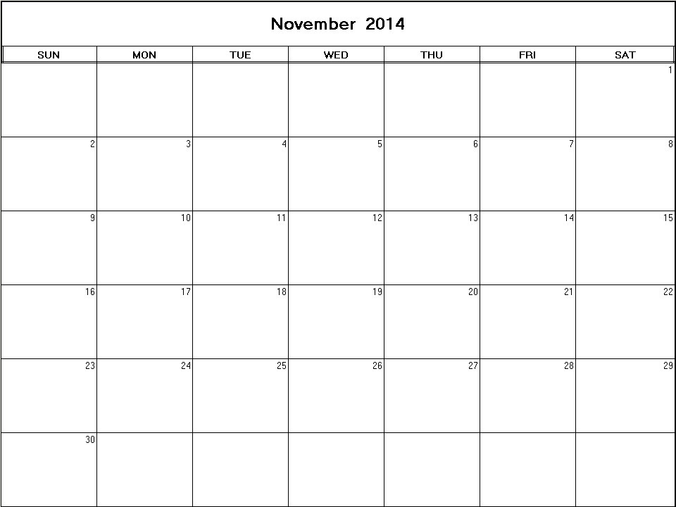 printable blank calendar image for November 2014