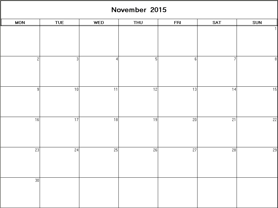 printable blank calendar image for November 2015