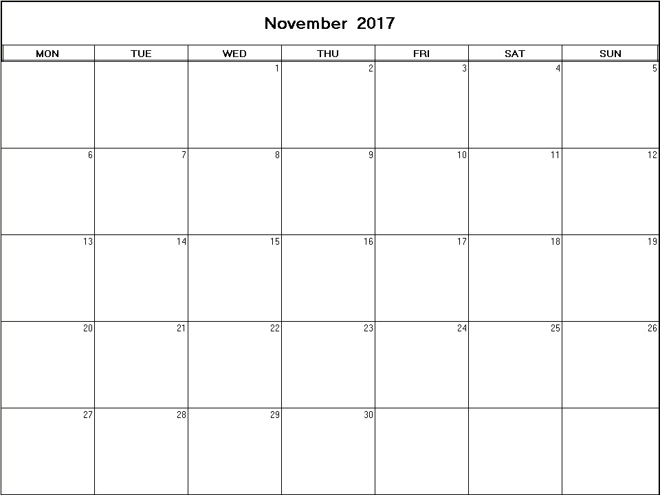printable blank calendar image for November 2017