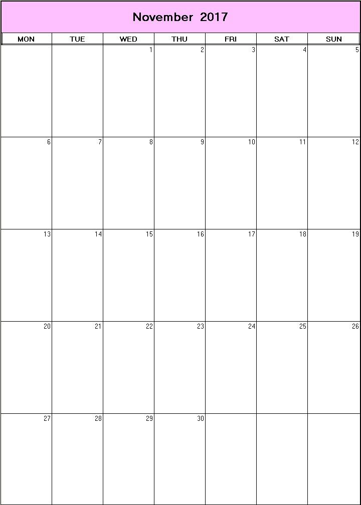 printable blank calendar image for November 2017