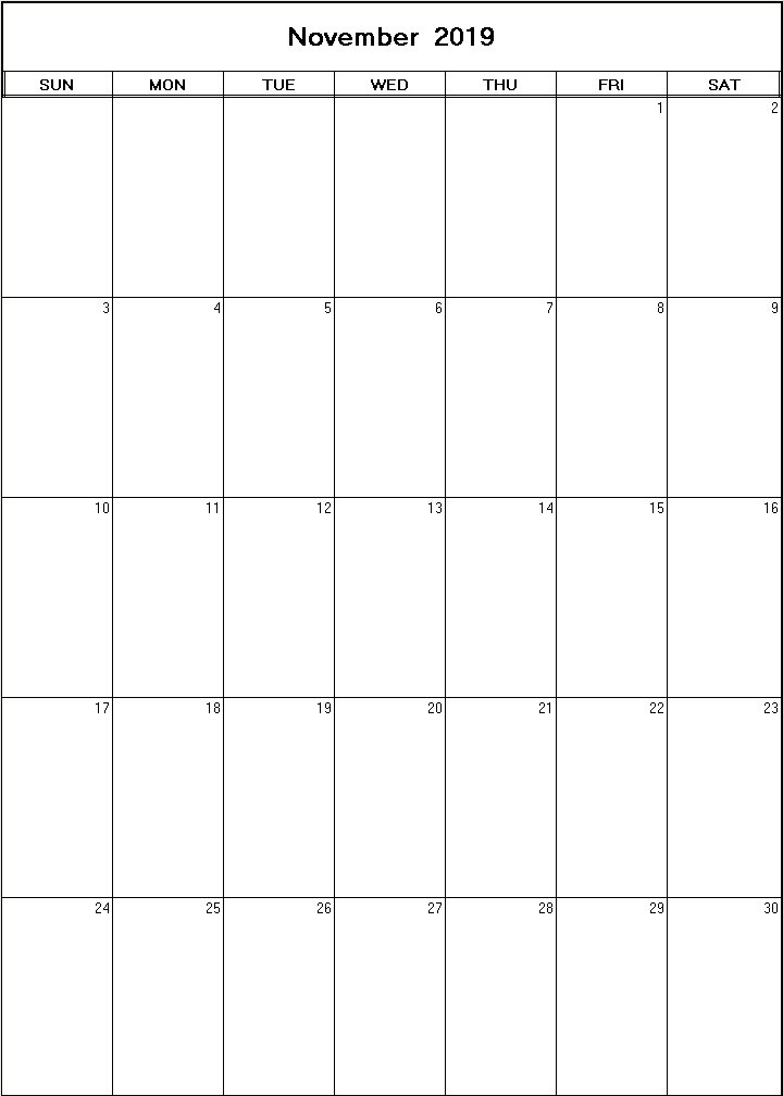 printable blank calendar image for November 2019