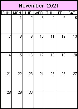 printable blank calendar image for November 2021