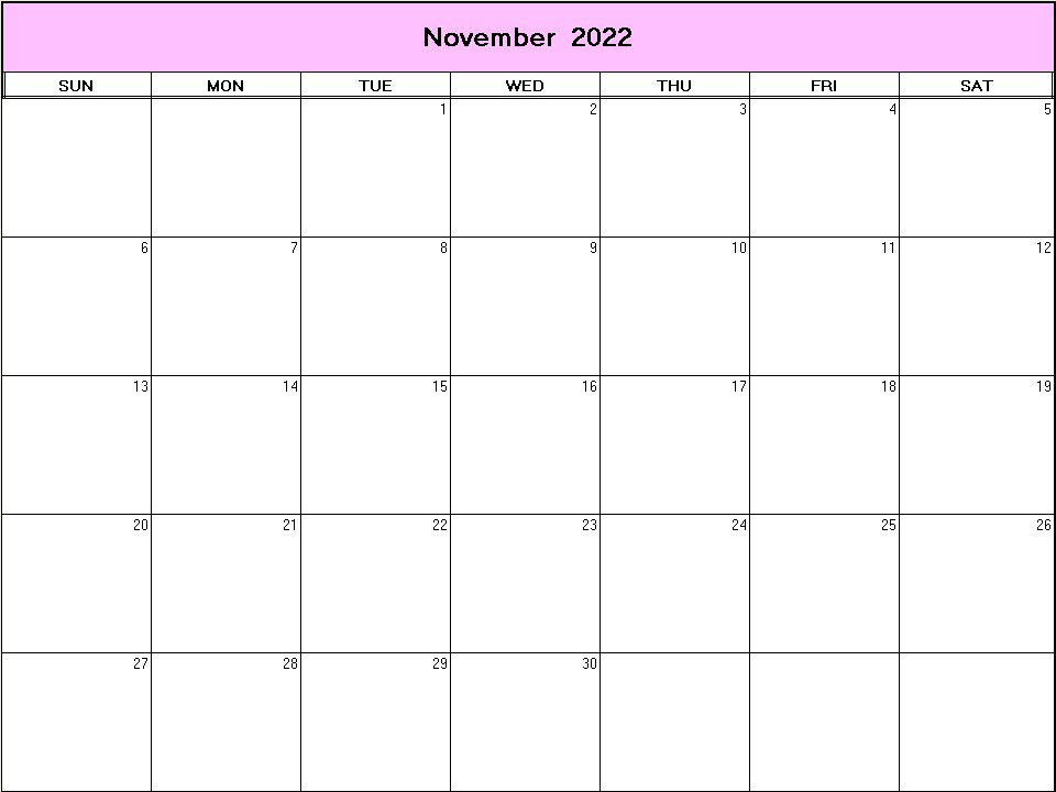 printable blank calendar image for November 2022