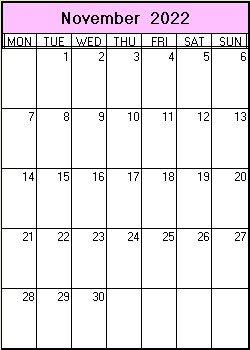 printable blank calendar image for November 2022
