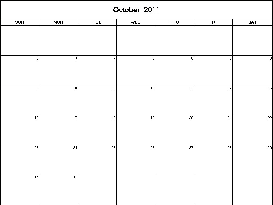 printable blank calendar image for October 2011
