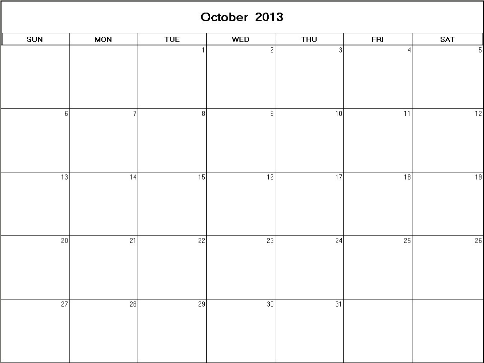 printable blank calendar image for October 2013