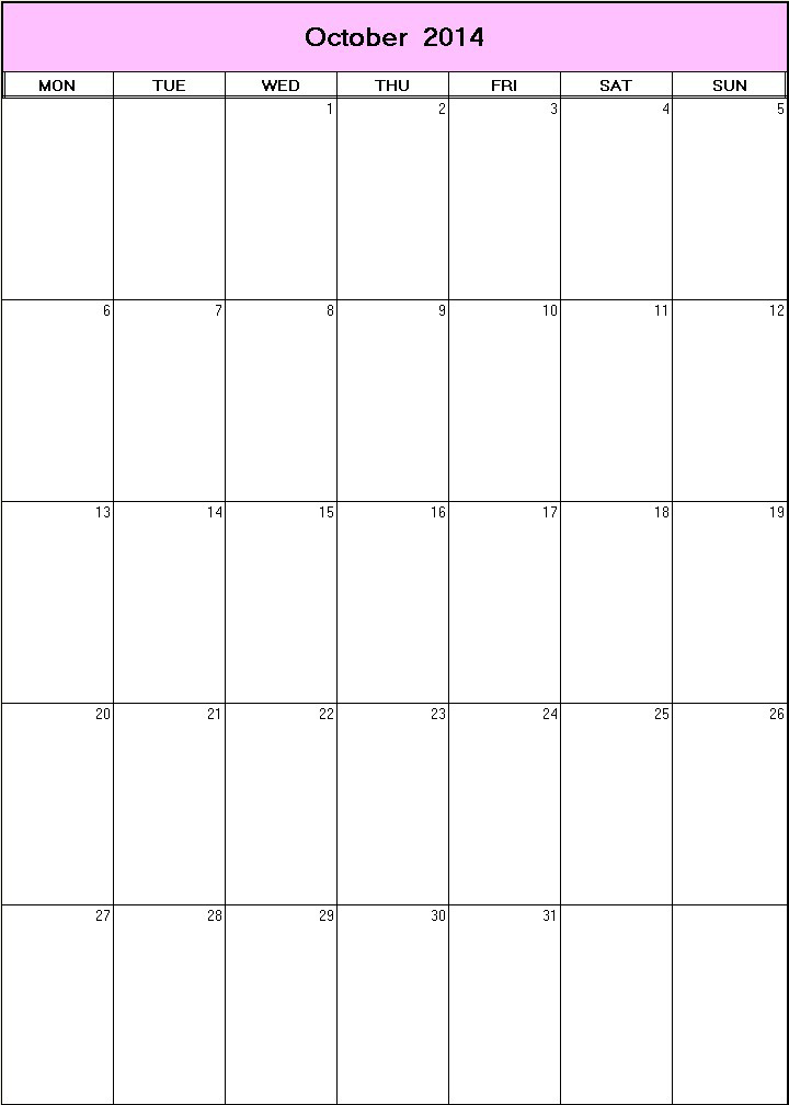 printable blank calendar image for October 2014