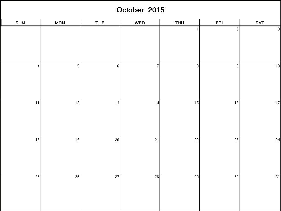 printable blank calendar image for October 2015