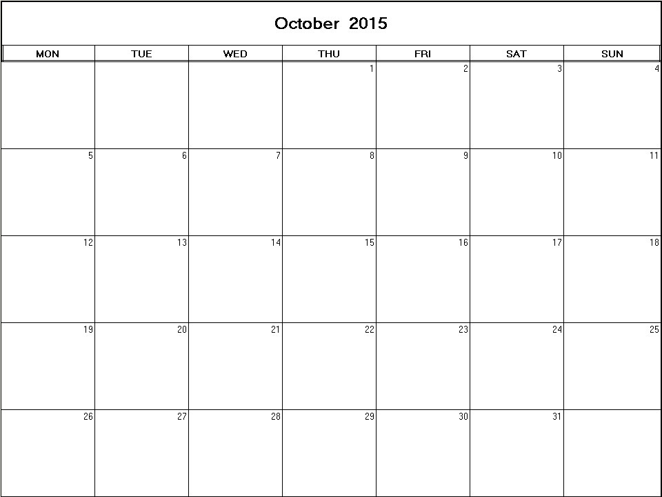 printable blank calendar image for October 2015