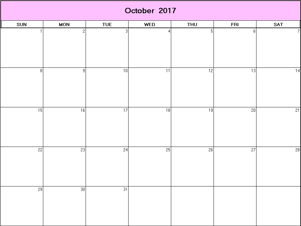 printable blank calendar image for October 2017