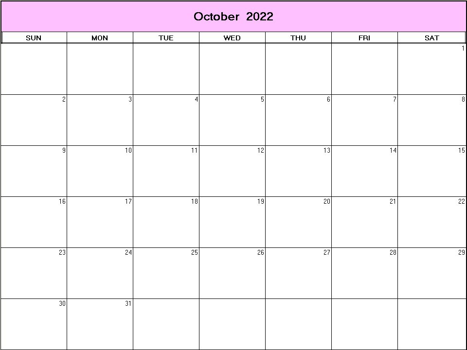 printable blank calendar image for October 2022