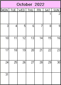 printable blank calendar image for October 2022