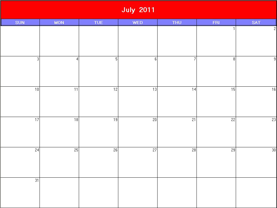 printable blank calendar image for Patriotic 2011