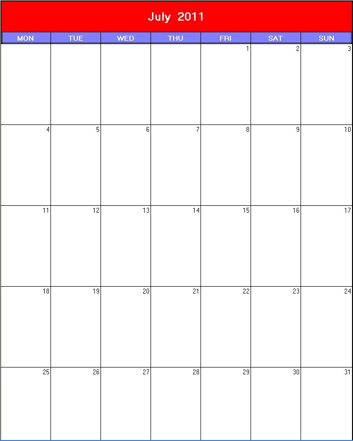 printable blank calendar image for Patriotic 2011