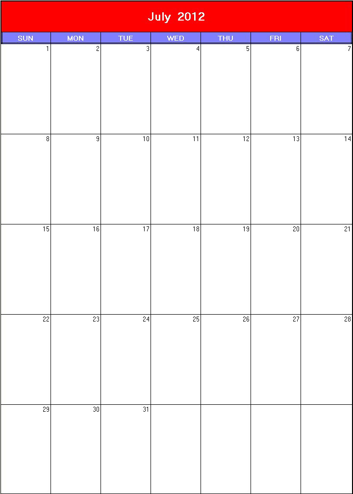 printable blank calendar image for Patriotic 2012