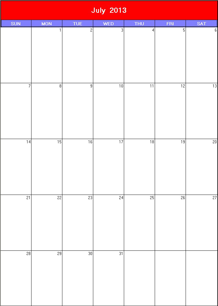 printable blank calendar image for Patriotic 2013